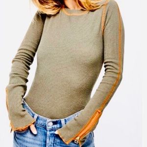 🌻Free People Olive Green Long Sleeve Top with Orange Accents